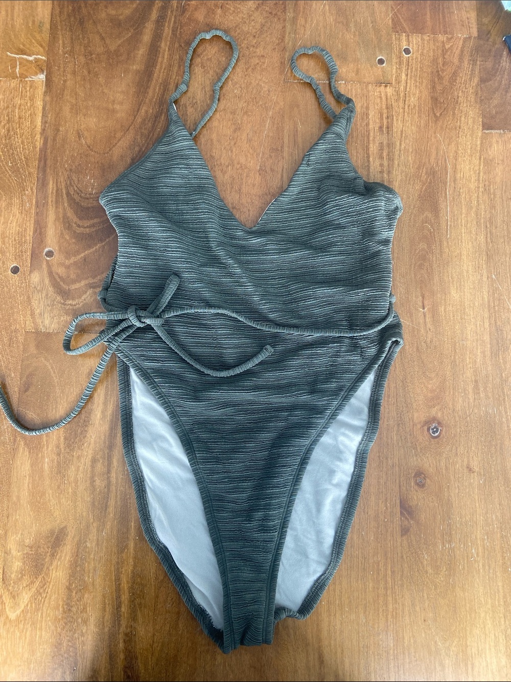 Urban Outfitters Olive Green One-Piece Swimsuit with Wrap Tie